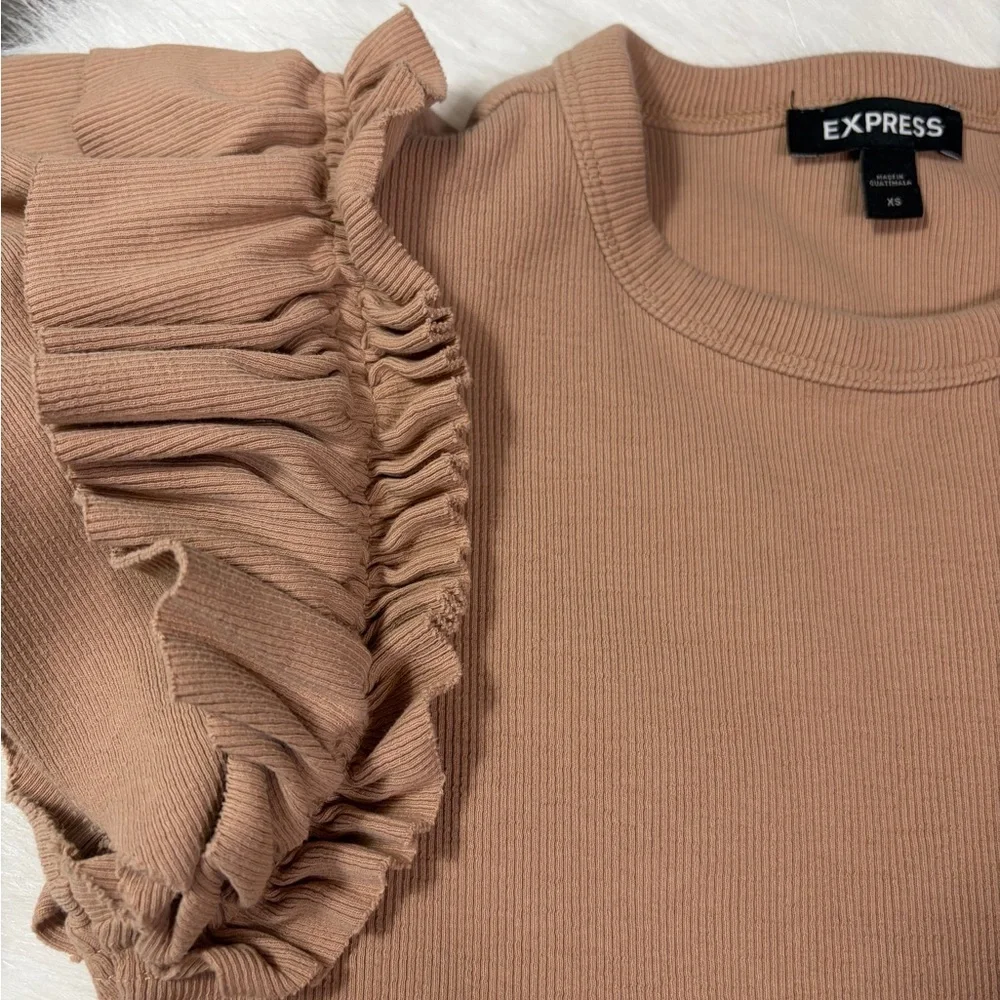 Express Tan Ruffle Sleeve Top - Picture 5 of 8